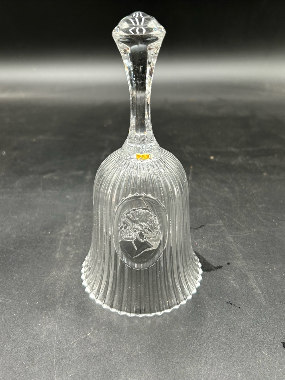 Fostoria Jenny Lind Clear Glass Decorative Bell with Cameo Medallion